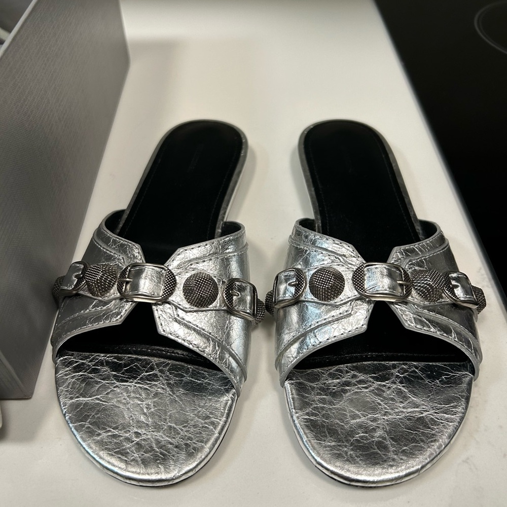 Silver Slide Sandals